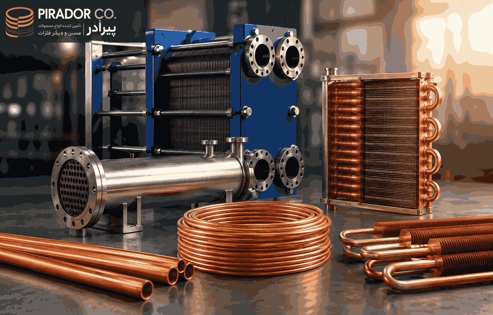 مبدل حرارتی صنعتی و محصولات مسی | انواع Heat Exchanger و کاربردها مبدل حرارتی صفحهای و پوسته لوله به همراه لوله مسی، کویل مسی و تجهیزات انتقال حرارت صنعتی